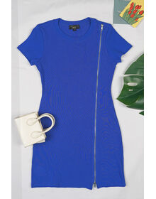 Fine Diagonal Two Slider Zip Front Dress (Blue)
